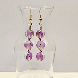 Pink Glass Wire Wrapped Beaded Earrings